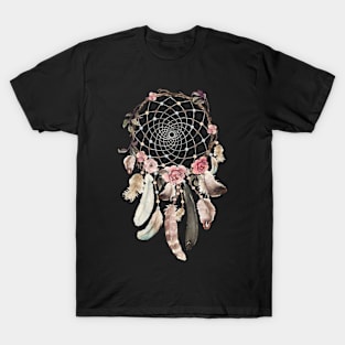 Boho Dream Catcher Floral n Feathers T-Shirt